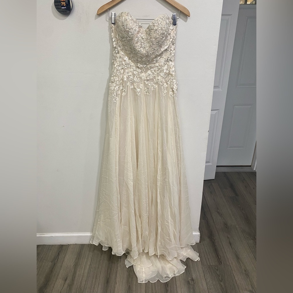 BHLDN Jenny Yoo Marianna Gown Strapless Silk‎ Ivory Chiffon Floral Size 4 - Picture 2 of 11